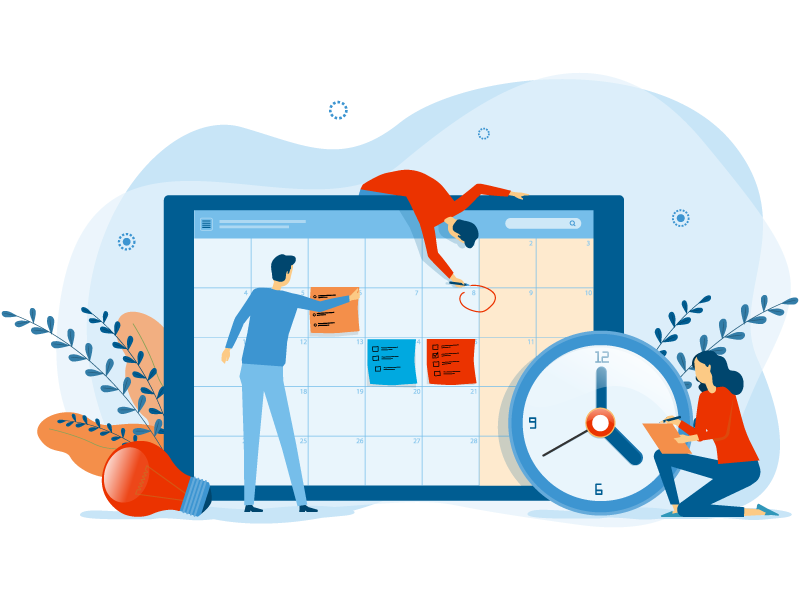 Illustration of people around a giant computer managing credentials